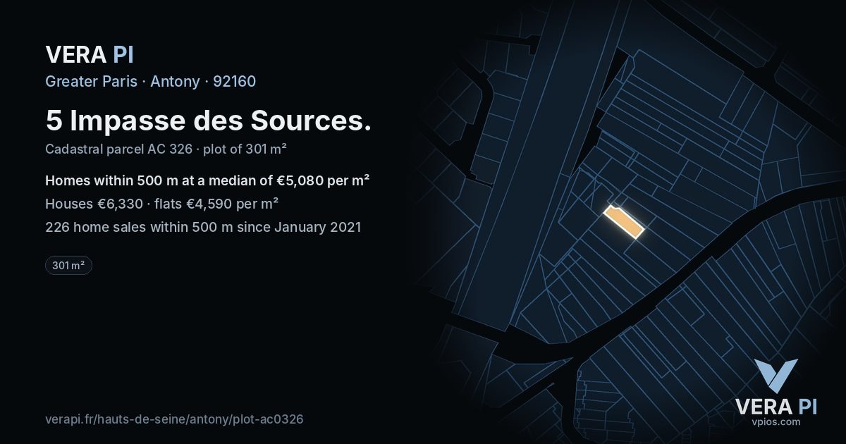 5 Impasse des Sources, Antony at night – the plot lit, the parcels around coloured by the prices near them