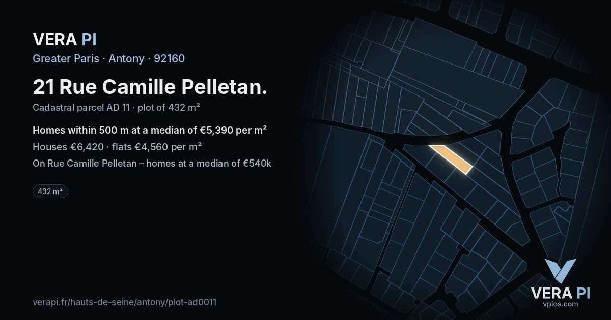 21 Rue Camille Pelletan, Antony at night – the plot lit, the parcels around coloured by the prices near them