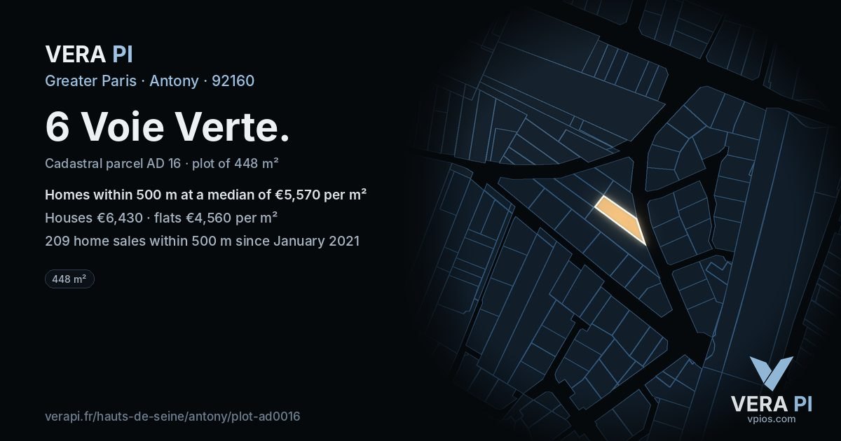 6 Voie Verte, Antony at night – the plot lit, the parcels around coloured by the prices near them