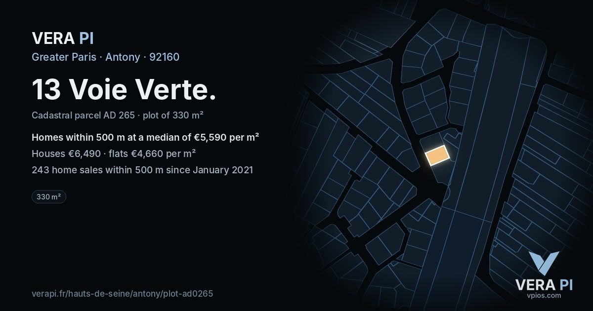 13 Voie Verte, Antony at night – the plot lit, the parcels around coloured by the prices near them