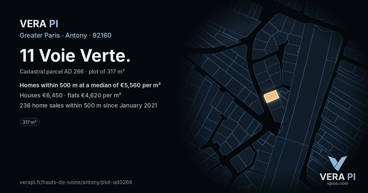 11 Voie Verte, Antony at night – the plot lit, the parcels around coloured by the prices near them