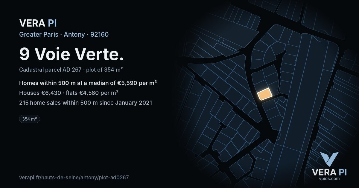 9 Voie Verte, Antony at night – the plot lit, the parcels around coloured by the prices near them