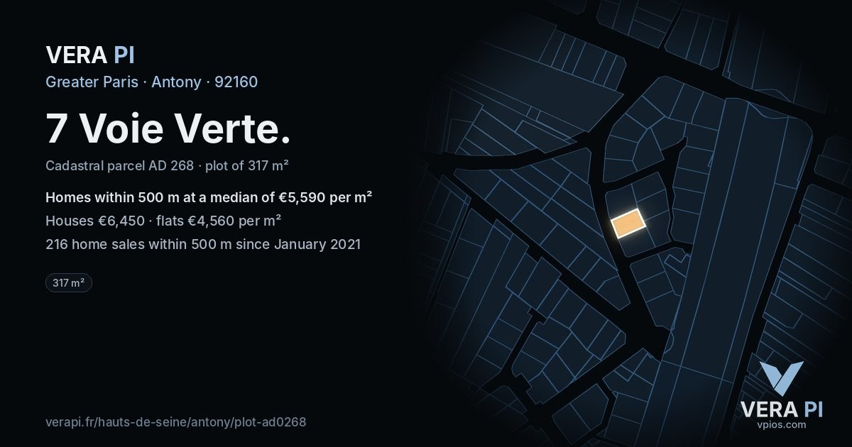 7 Voie Verte, Antony at night – the plot lit, the parcels around coloured by the prices near them