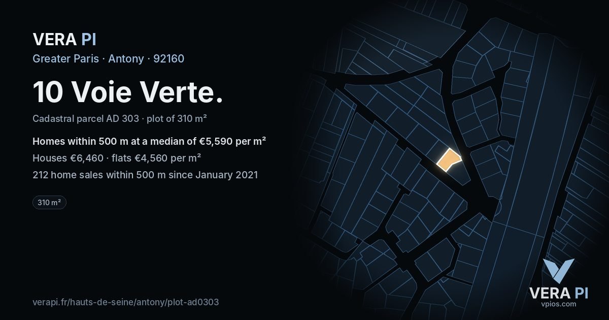 10 Voie Verte, Antony at night – the plot lit, the parcels around coloured by the prices near them