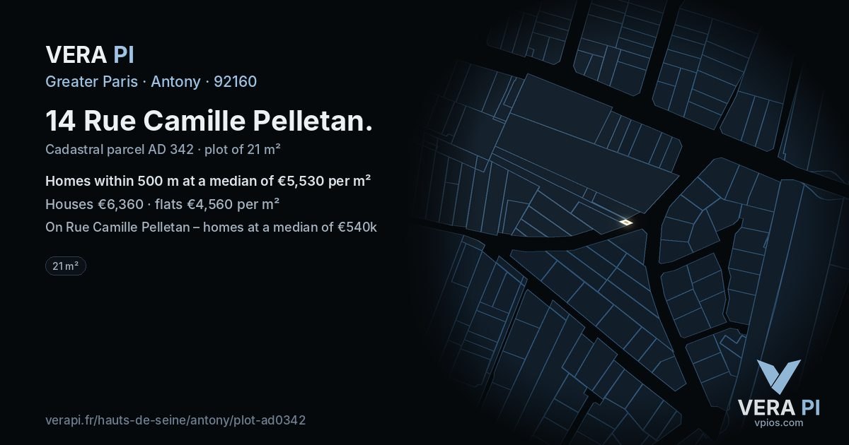 14 Rue Camille Pelletan, Antony at night – the plot lit, the parcels around coloured by the prices near them