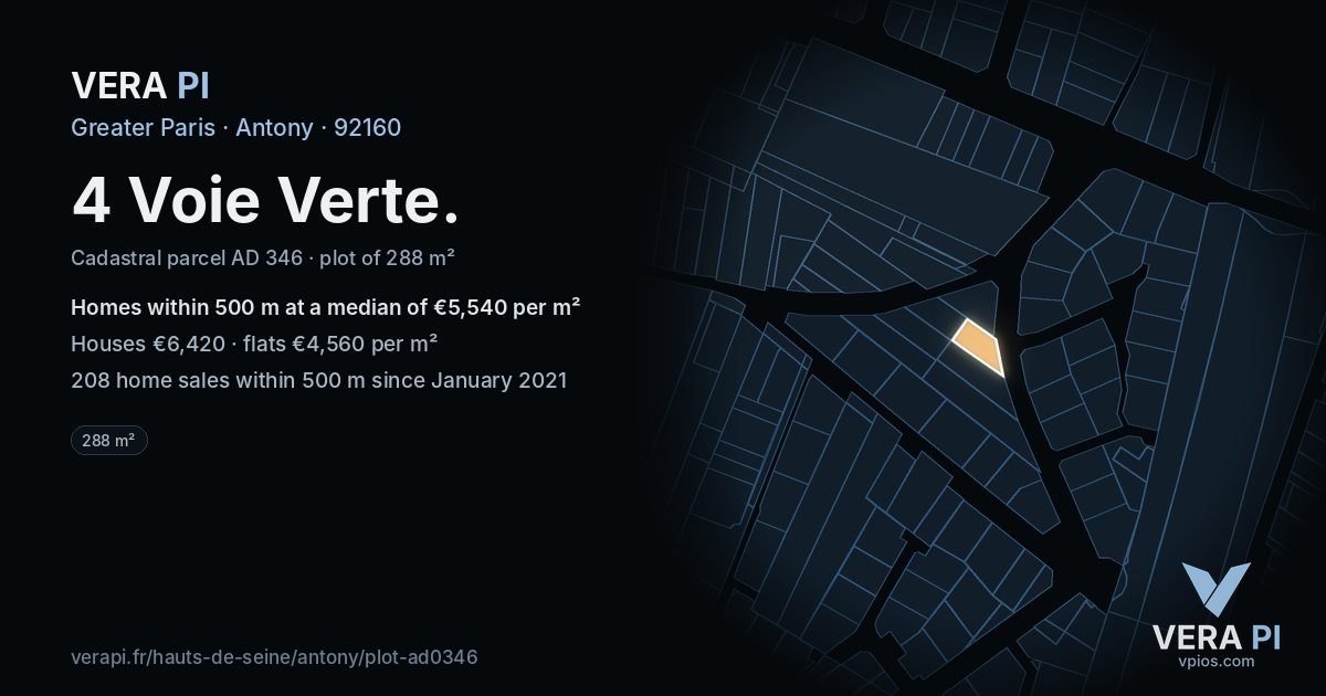 4 Voie Verte, Antony at night – the plot lit, the parcels around coloured by the prices near them