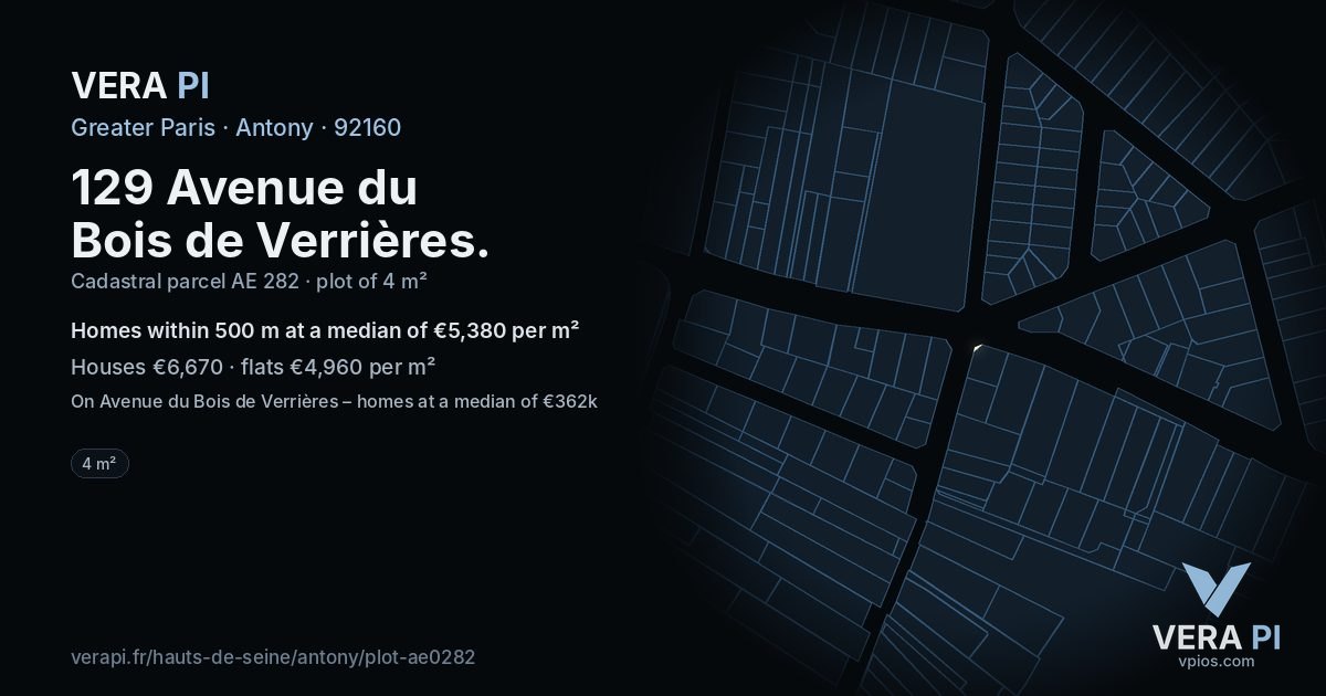 129 Avenue du Bois de Verrières, Antony at night – the plot lit, the parcels around coloured by the prices near them