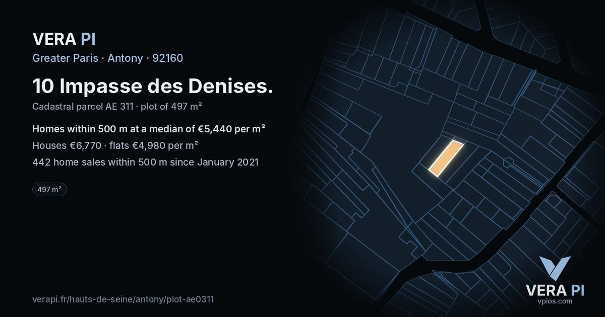 10 Impasse des Denises, Antony at night – the plot lit, the parcels around coloured by the prices near them