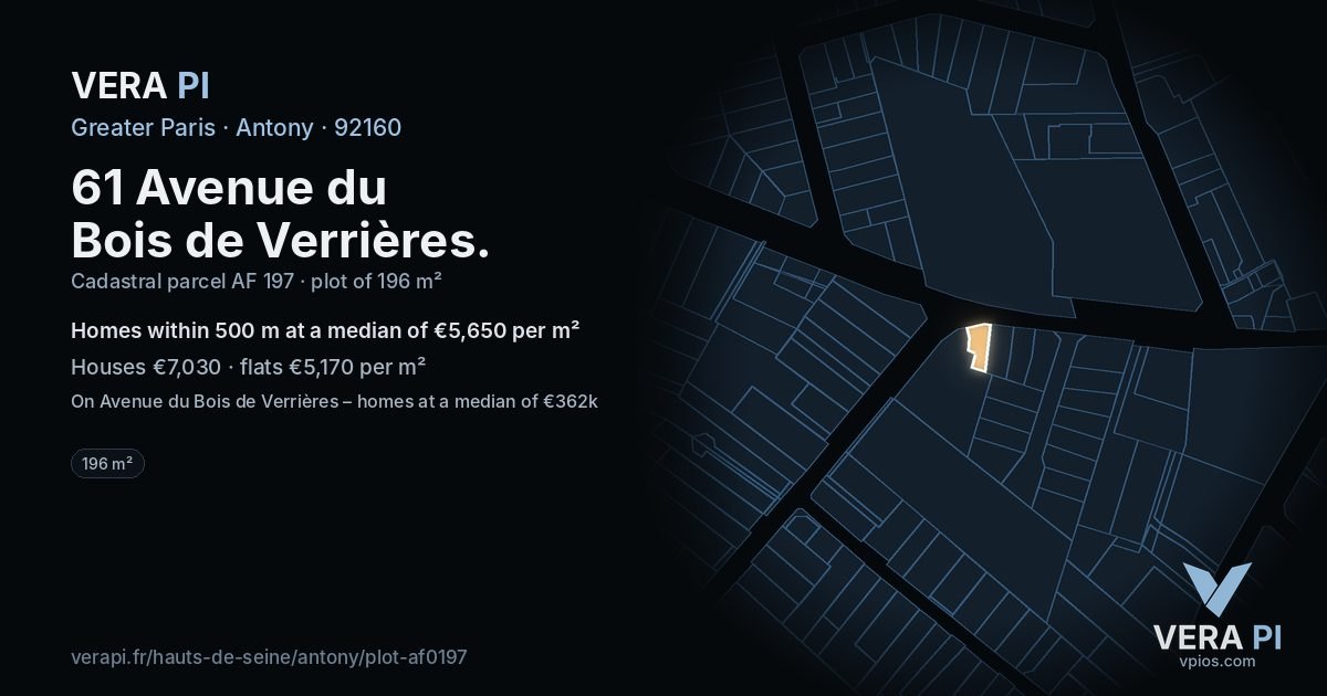 61 Avenue du Bois de Verrières, Antony at night – the plot lit, the parcels around coloured by the prices near them