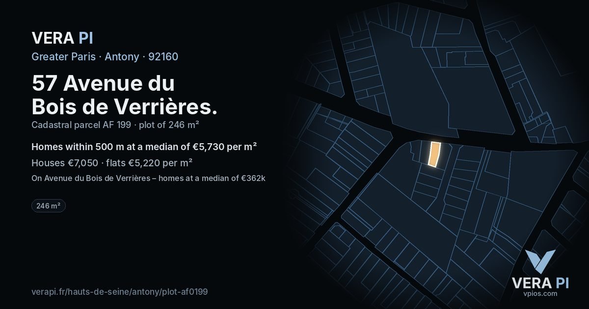57 Avenue du Bois de Verrières, Antony at night – the plot lit, the parcels around coloured by the prices near them