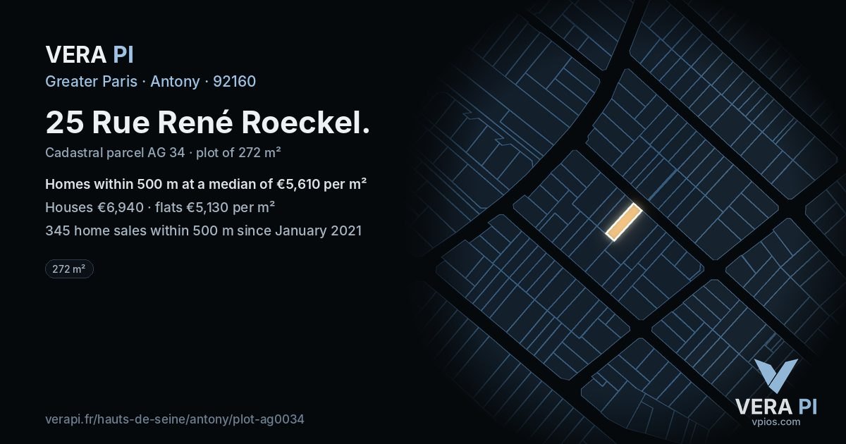 25 Rue René Roeckel, Antony at night – the plot lit, the parcels around coloured by the prices near them