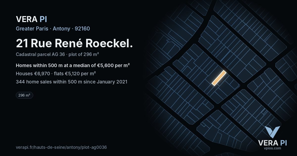 21 Rue René Roeckel, Antony at night – the plot lit, the parcels around coloured by the prices near them