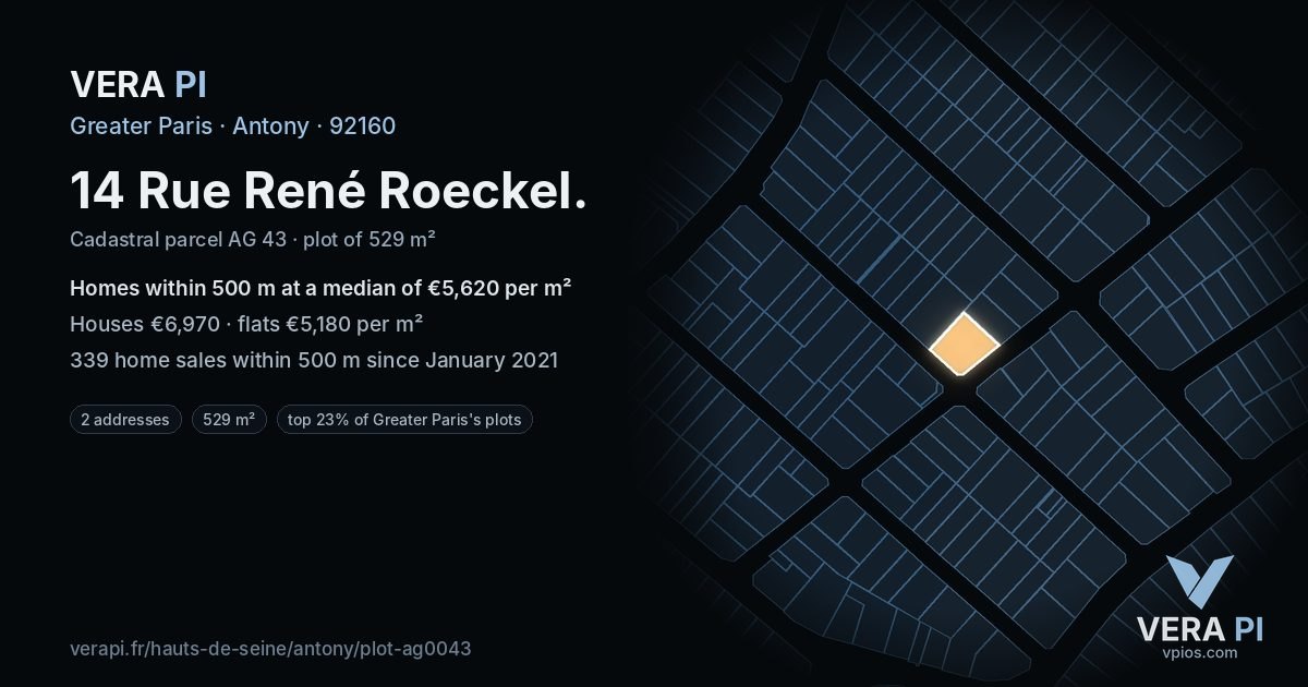 14 Rue René Roeckel, Antony at night – the plot lit, the parcels around coloured by the prices near them