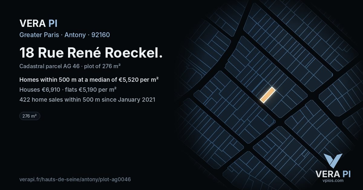 18 Rue René Roeckel, Antony at night – the plot lit, the parcels around coloured by the prices near them