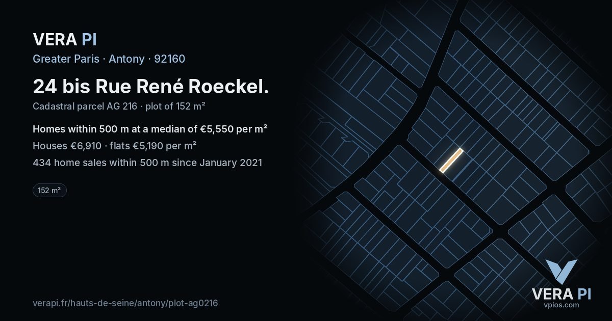 24 bis Rue René Roeckel, Antony at night – the plot lit, the parcels around coloured by the prices near them