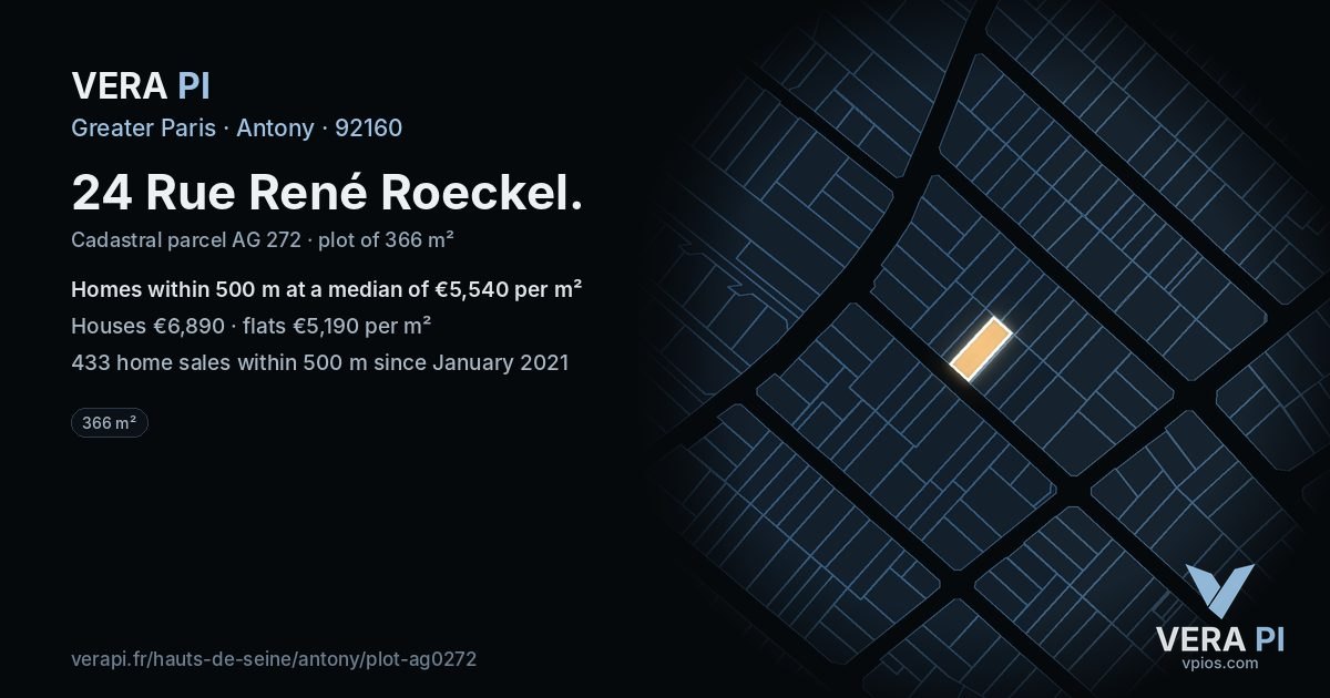 24 Rue René Roeckel, Antony at night – the plot lit, the parcels around coloured by the prices near them