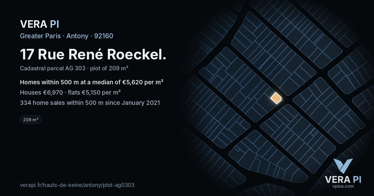 17 Rue René Roeckel, Antony at night – the plot lit, the parcels around coloured by the prices near them