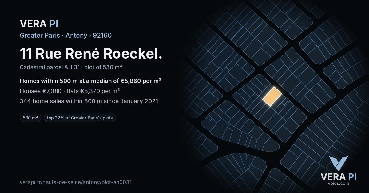 11 Rue René Roeckel, Antony at night – the plot lit, the parcels around coloured by the prices near them