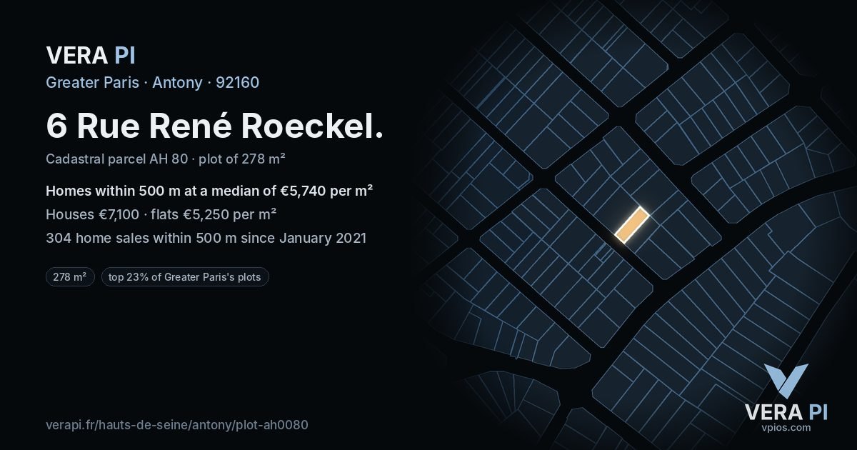 6 Rue René Roeckel, Antony at night – the plot lit, the parcels around coloured by the prices near them