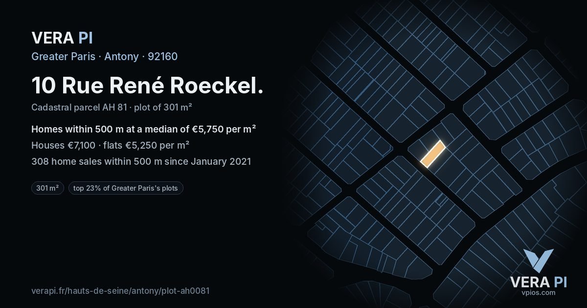 10 Rue René Roeckel, Antony at night – the plot lit, the parcels around coloured by the prices near them