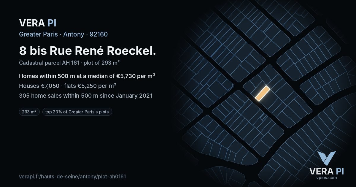 8 bis Rue René Roeckel, Antony at night – the plot lit, the parcels around coloured by the prices near them