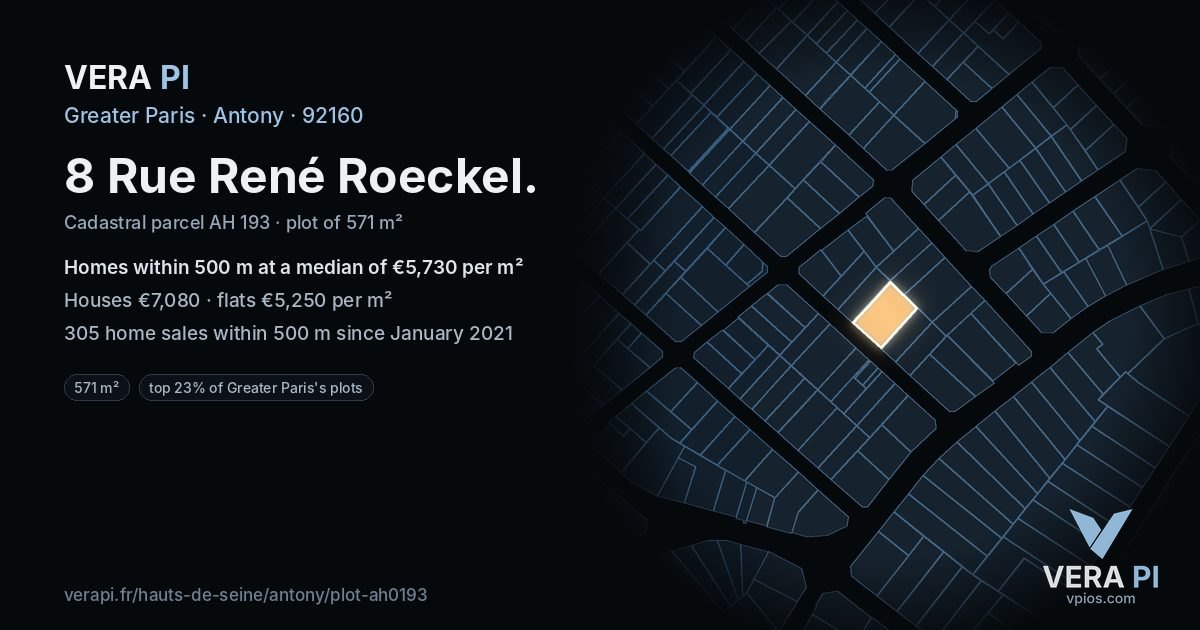 8 Rue René Roeckel, Antony at night – the plot lit, the parcels around coloured by the prices near them