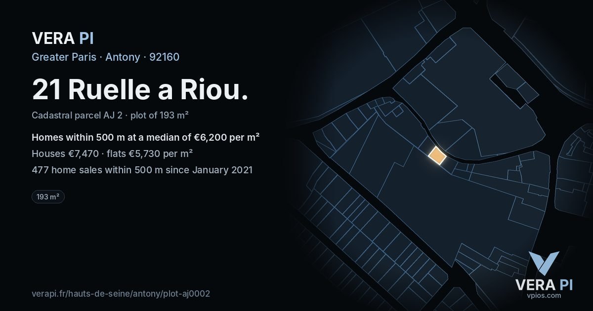 21 Ruelle a Riou, Antony at night – the plot lit, the parcels around coloured by the prices near them