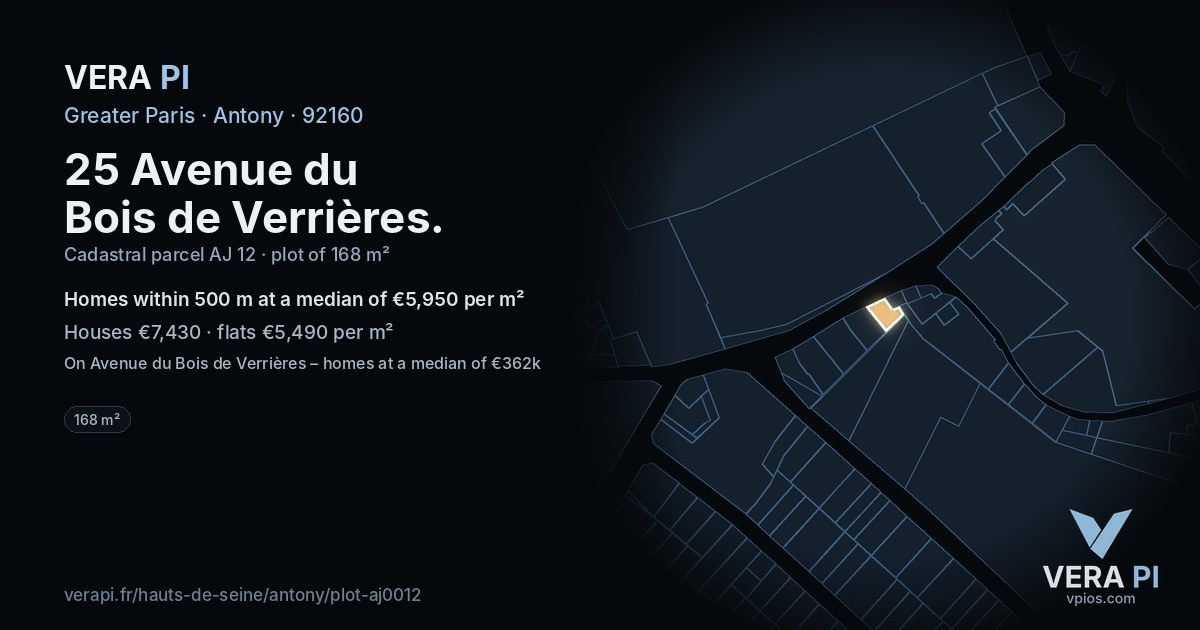 25 Avenue du Bois de Verrières, Antony at night – the plot lit, the parcels around coloured by the prices near them