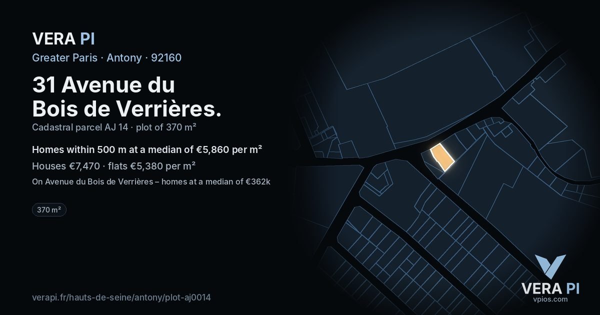31 Avenue du Bois de Verrières, Antony at night – the plot lit, the parcels around coloured by the prices near them