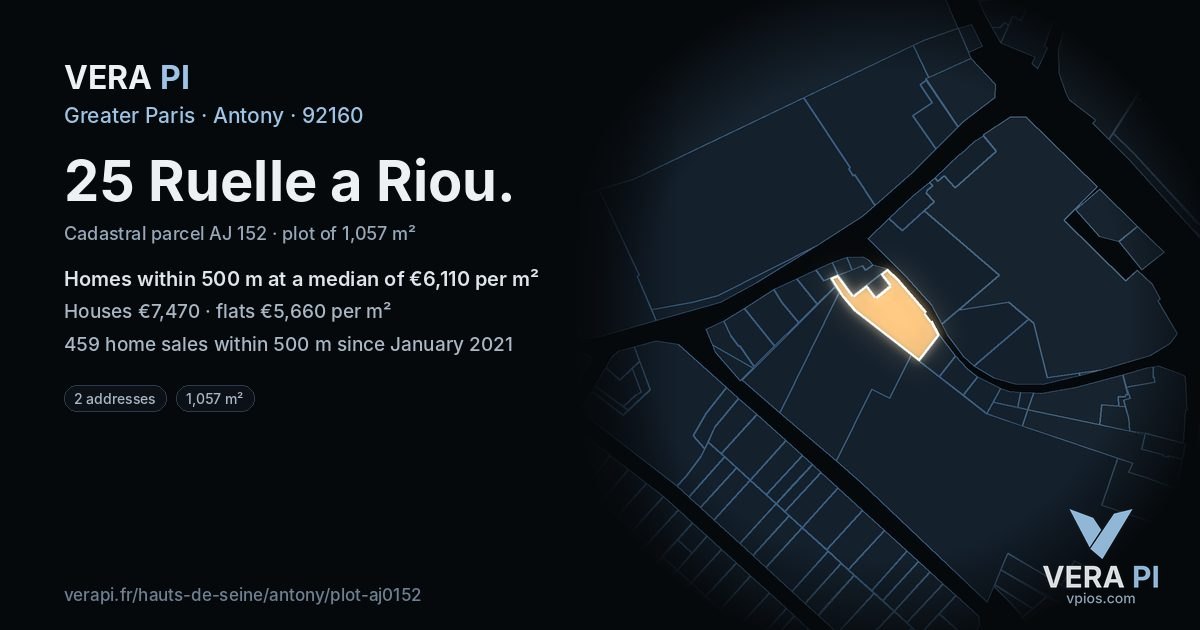 25 Ruelle a Riou, Antony at night – the plot lit, the parcels around coloured by the prices near them