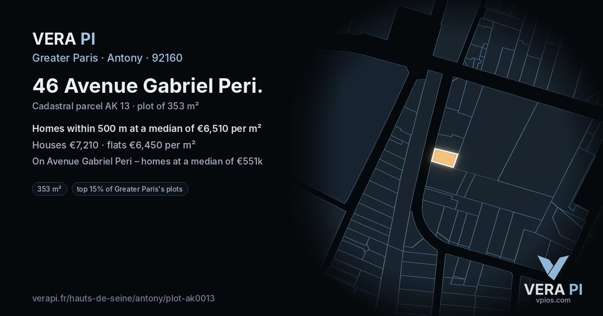46 Avenue Gabriel Peri, Antony at night – the plot lit, the parcels around coloured by the prices near them