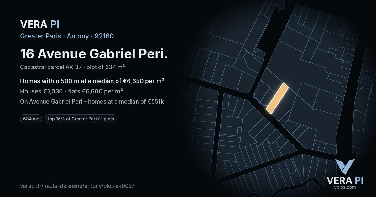 16 Avenue Gabriel Peri, Antony at night – the plot lit, the parcels around coloured by the prices near them