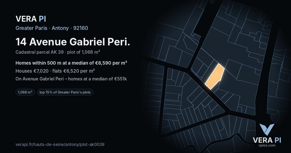 14 Avenue Gabriel Peri, Antony at night – the plot lit, the parcels around coloured by the prices near them