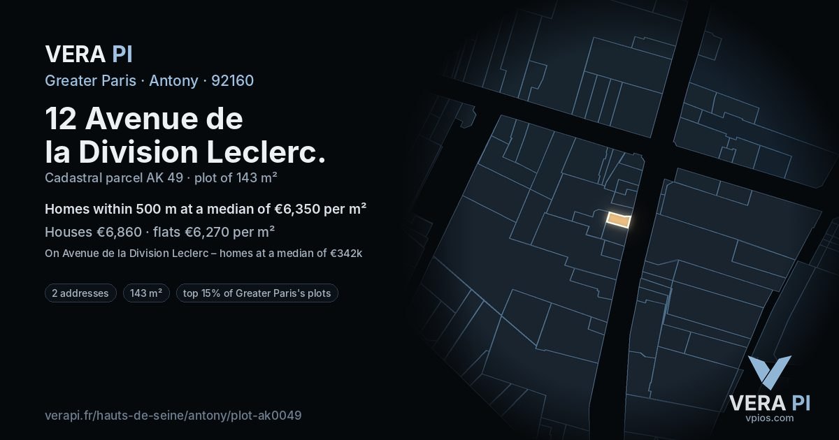 12 Avenue de la Division Leclerc, Antony at night – the plot lit, the parcels around coloured by the prices near them
