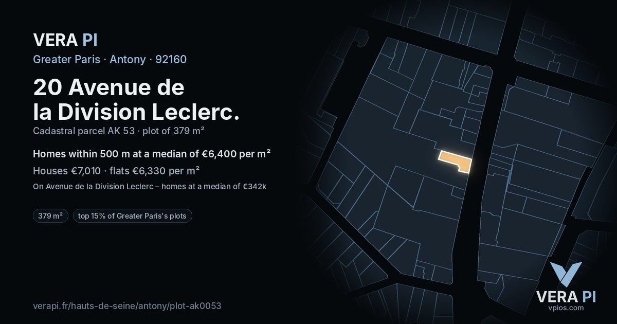 20 Avenue de la Division Leclerc, Antony at night – the plot lit, the parcels around coloured by the prices near them