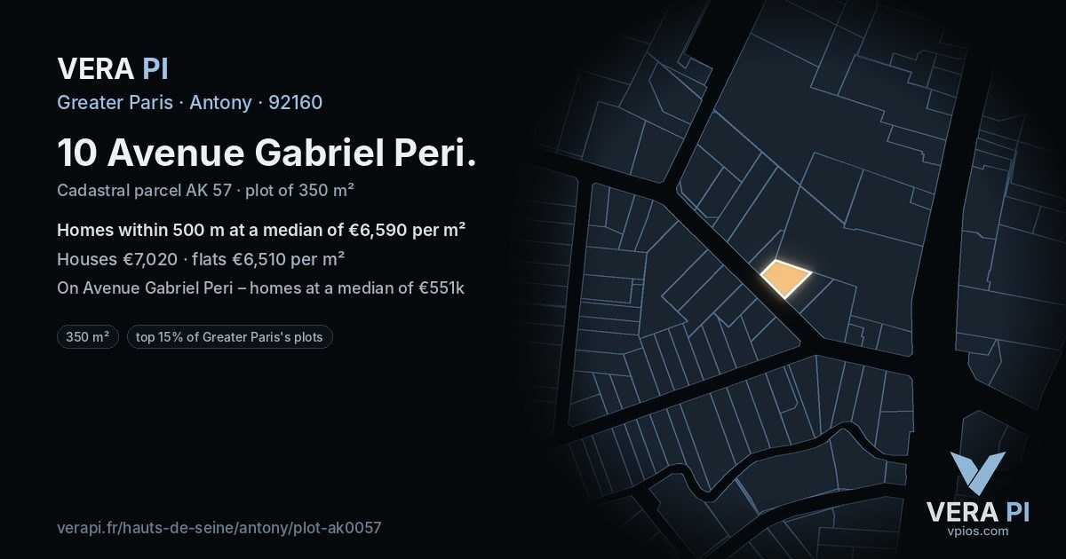 10 Avenue Gabriel Peri, Antony at night – the plot lit, the parcels around coloured by the prices near them