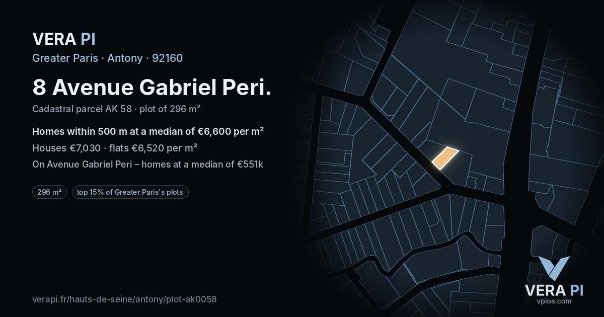 8 Avenue Gabriel Peri, Antony at night – the plot lit, the parcels around coloured by the prices near them