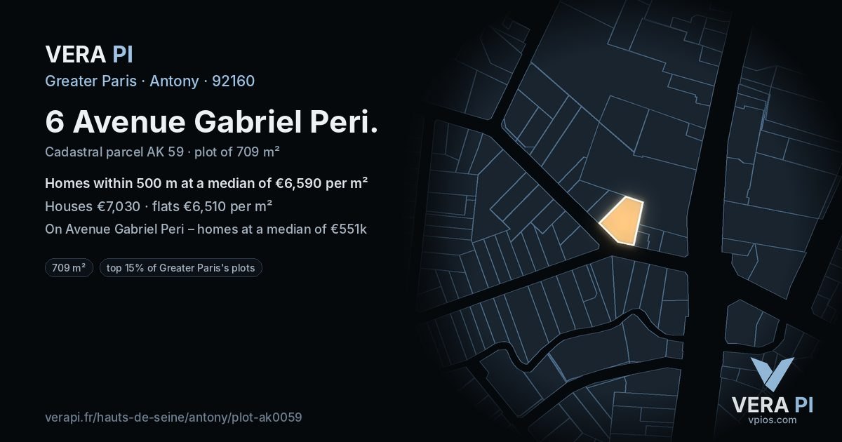 6 Avenue Gabriel Peri, Antony at night – the plot lit, the parcels around coloured by the prices near them