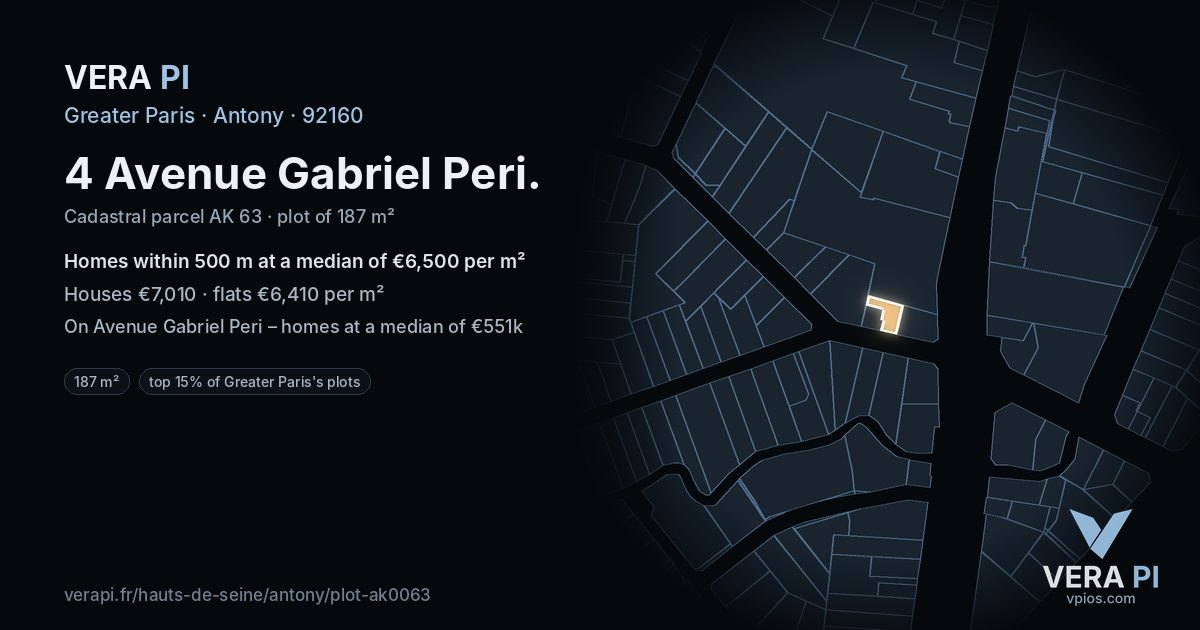 4 Avenue Gabriel Peri, Antony at night – the plot lit, the parcels around coloured by the prices near them
