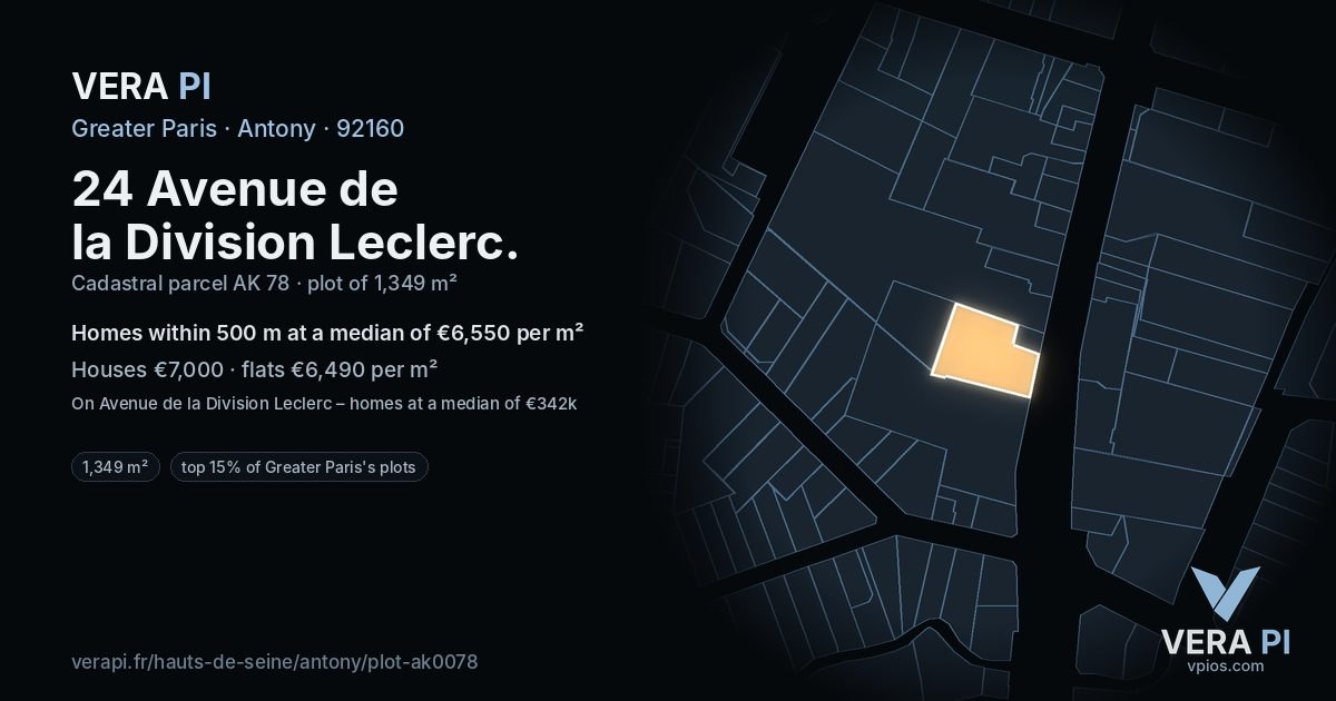24 Avenue de la Division Leclerc, Antony at night – the plot lit, the parcels around coloured by the prices near them