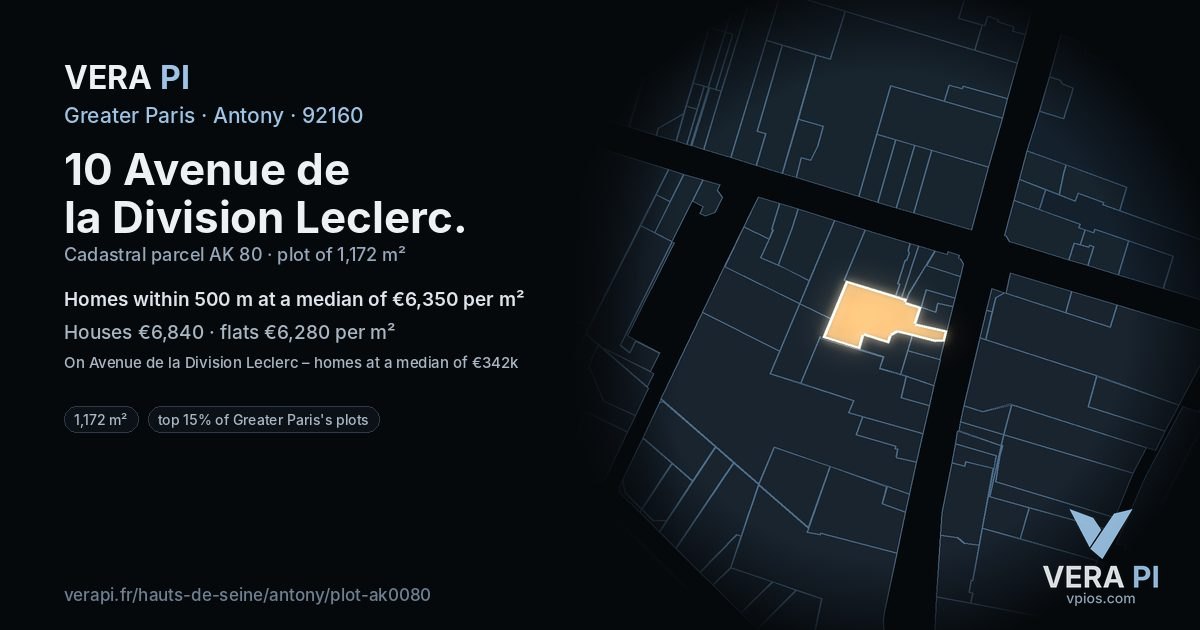 10 Avenue de la Division Leclerc, Antony at night – the plot lit, the parcels around coloured by the prices near them