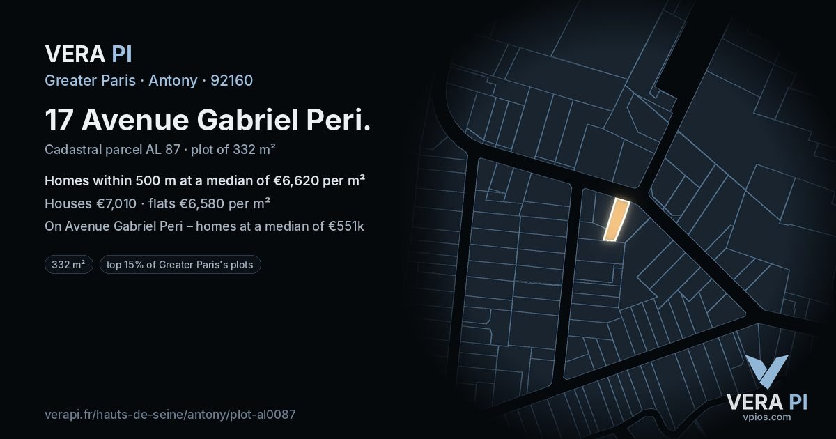 17 Avenue Gabriel Peri, Antony at night – the plot lit, the parcels around coloured by the prices near them