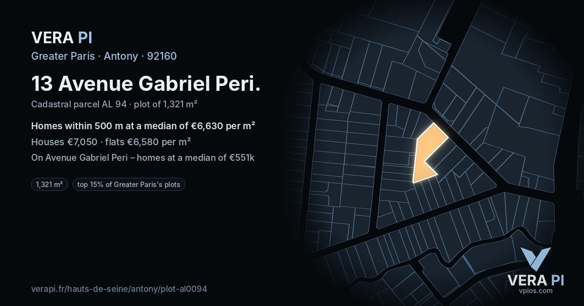 13 Avenue Gabriel Peri, Antony at night – the plot lit, the parcels around coloured by the prices near them