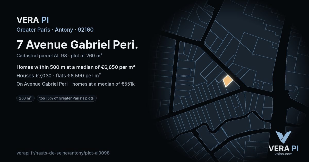 7 Avenue Gabriel Peri, Antony at night – the plot lit, the parcels around coloured by the prices near them