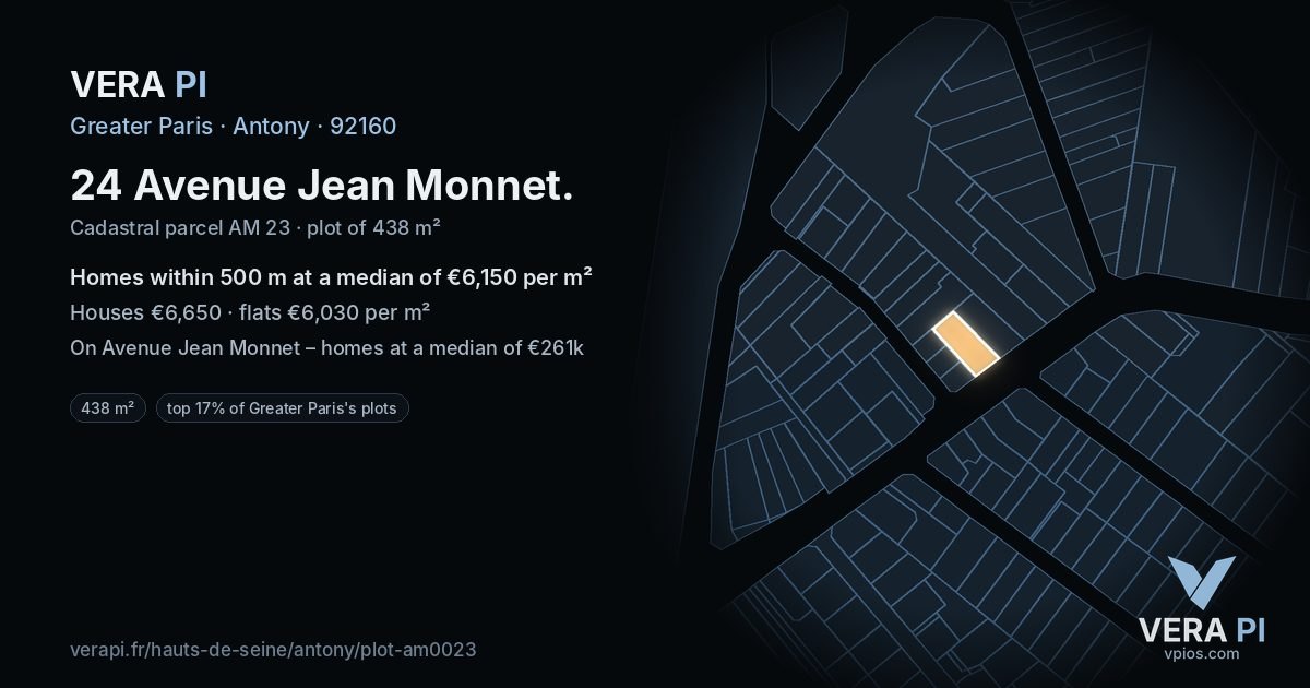 24 Avenue Jean Monnet, Antony at night – the plot lit, the parcels around coloured by the prices near them