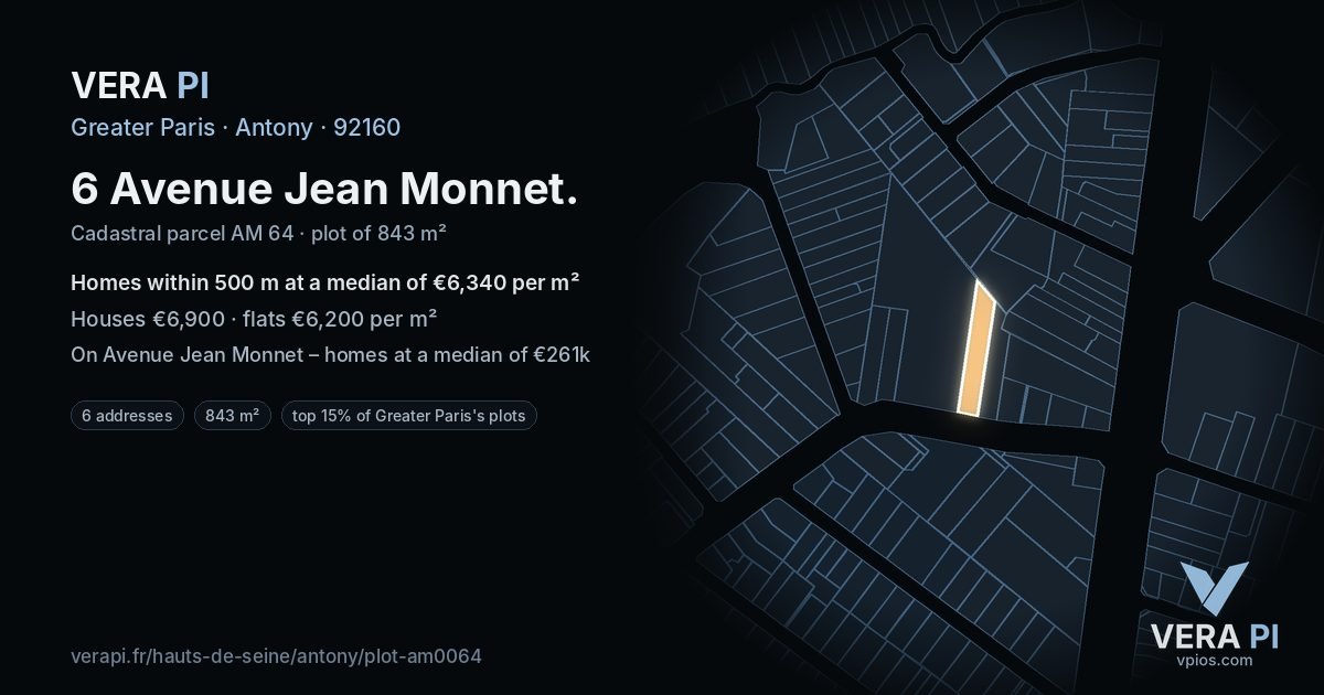 6 Avenue Jean Monnet, Antony at night – the plot lit, the parcels around coloured by the prices near them