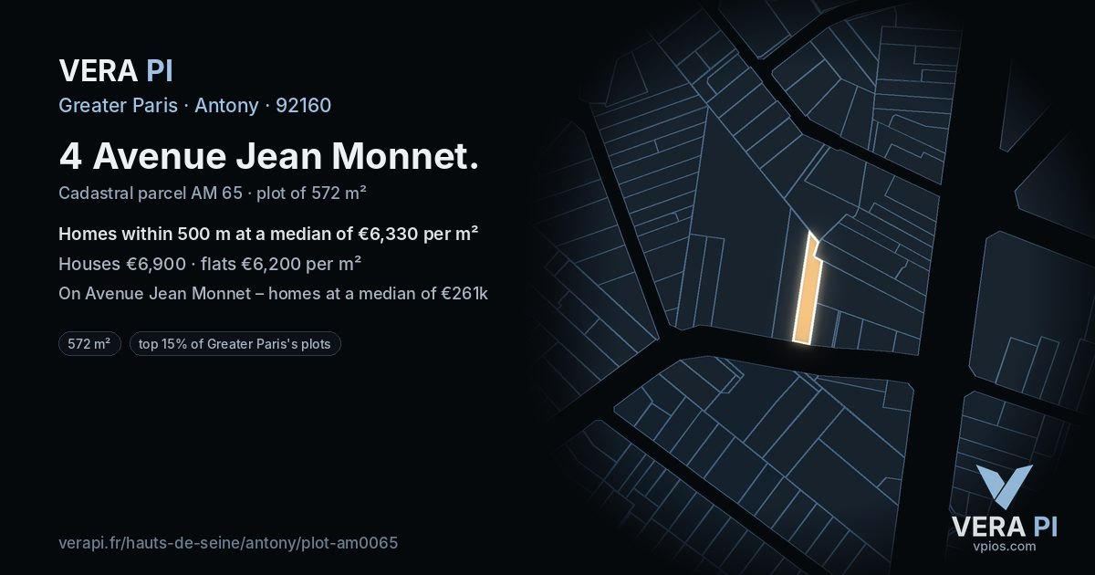 4 Avenue Jean Monnet, Antony at night – the plot lit, the parcels around coloured by the prices near them