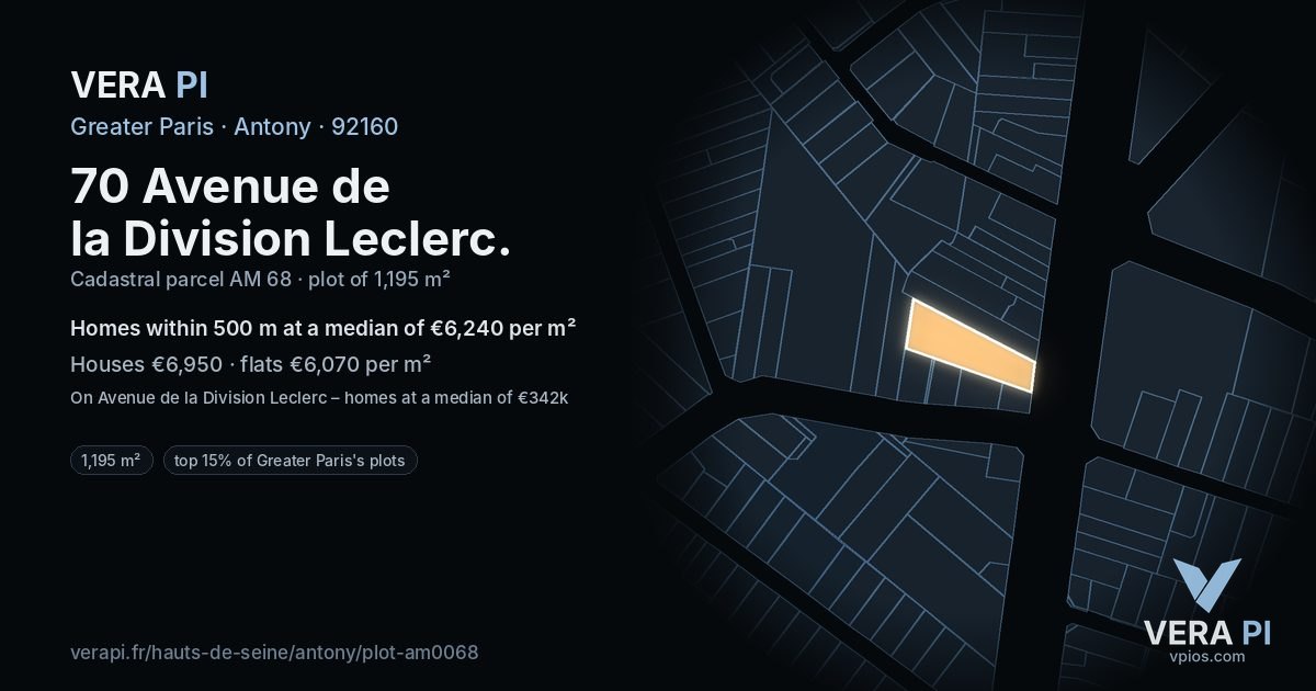 70 Avenue de la Division Leclerc, Antony at night – the plot lit, the parcels around coloured by the prices near them
