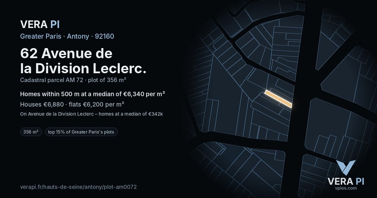 62 Avenue de la Division Leclerc, Antony at night – the plot lit, the parcels around coloured by the prices near them