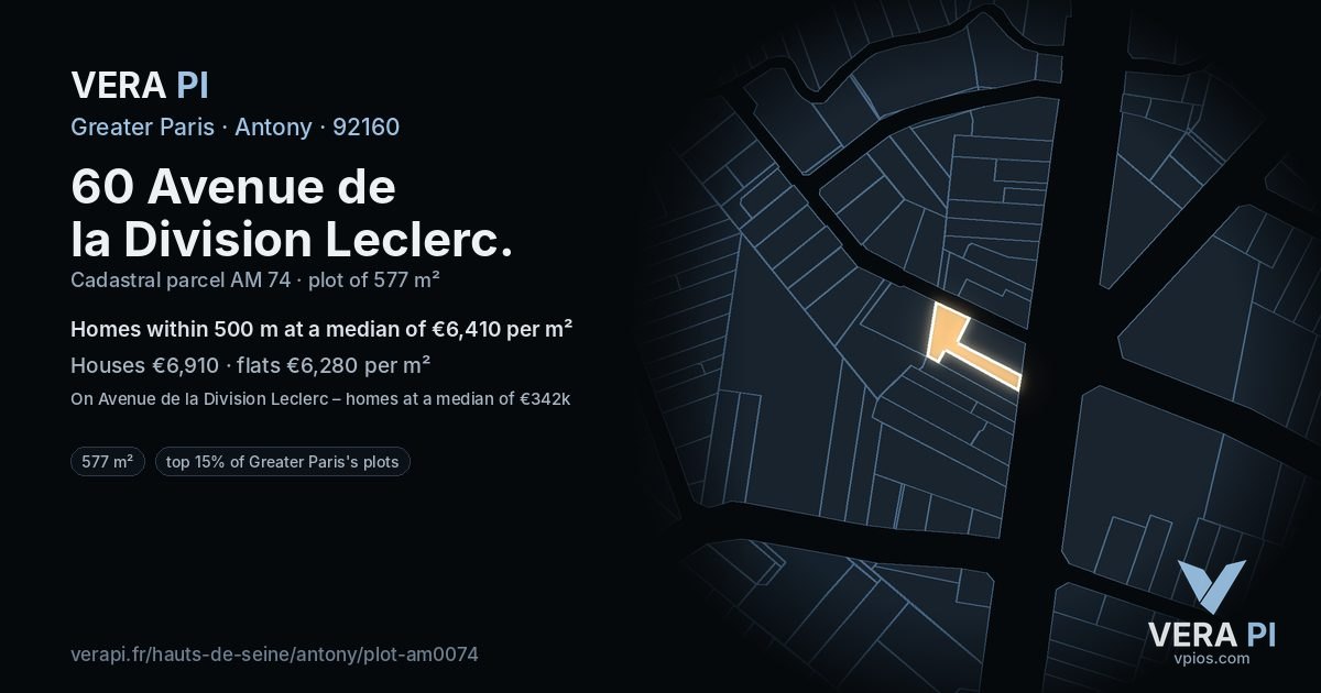 60 Avenue de la Division Leclerc, Antony at night – the plot lit, the parcels around coloured by the prices near them